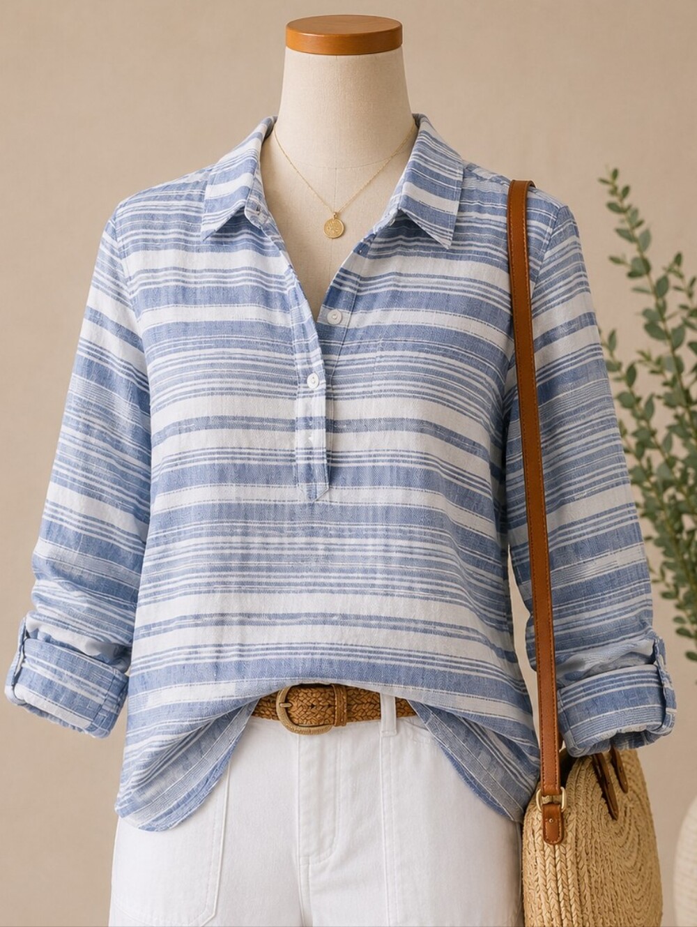 TALBOTS OUTLET STRIPED COTTON POPVER TOP